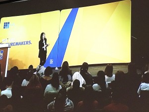 Presenter's stage at DevTO's #IWDTO event, with RBC backdrop