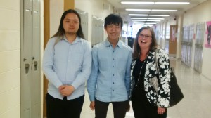 Students Hugo Lee (L) and Billy Lam (R) with Bonnie MacDonald from TDSB