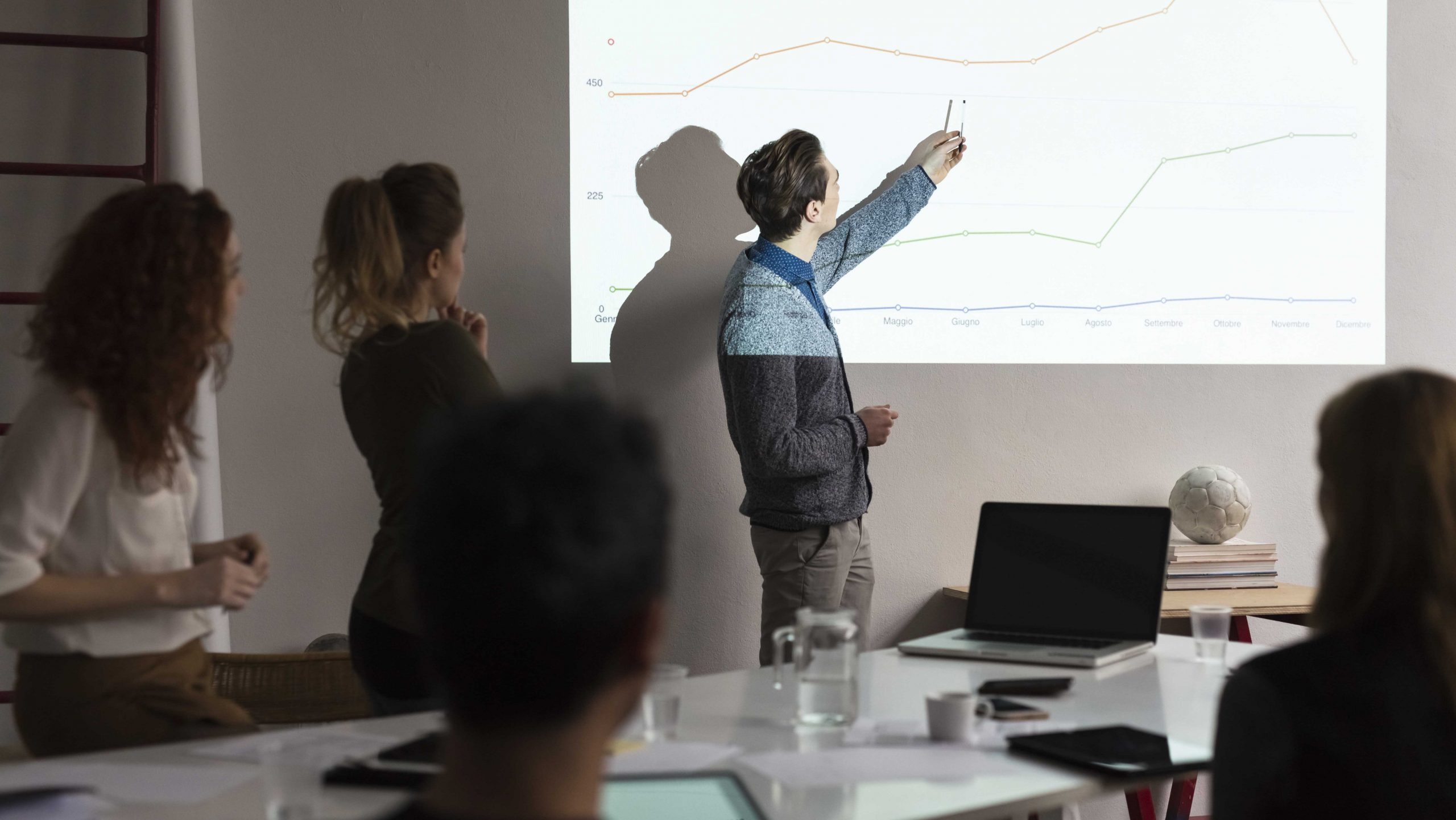 Presentation during a business meeting in office.