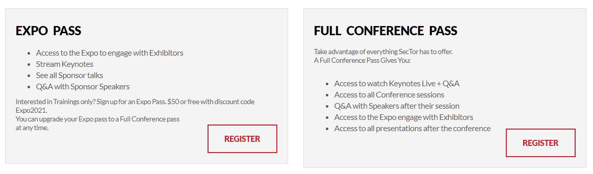 Compare SecTor's expo pass and full conference pass