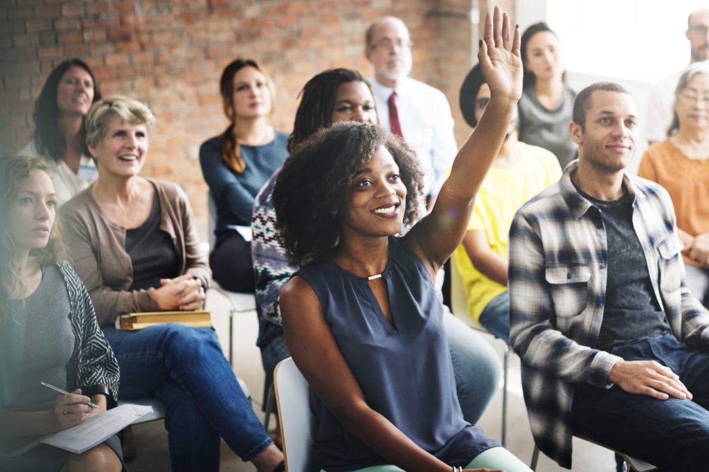 Adult students in a learning environment.