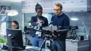 Colleagues working in a machine learning lab